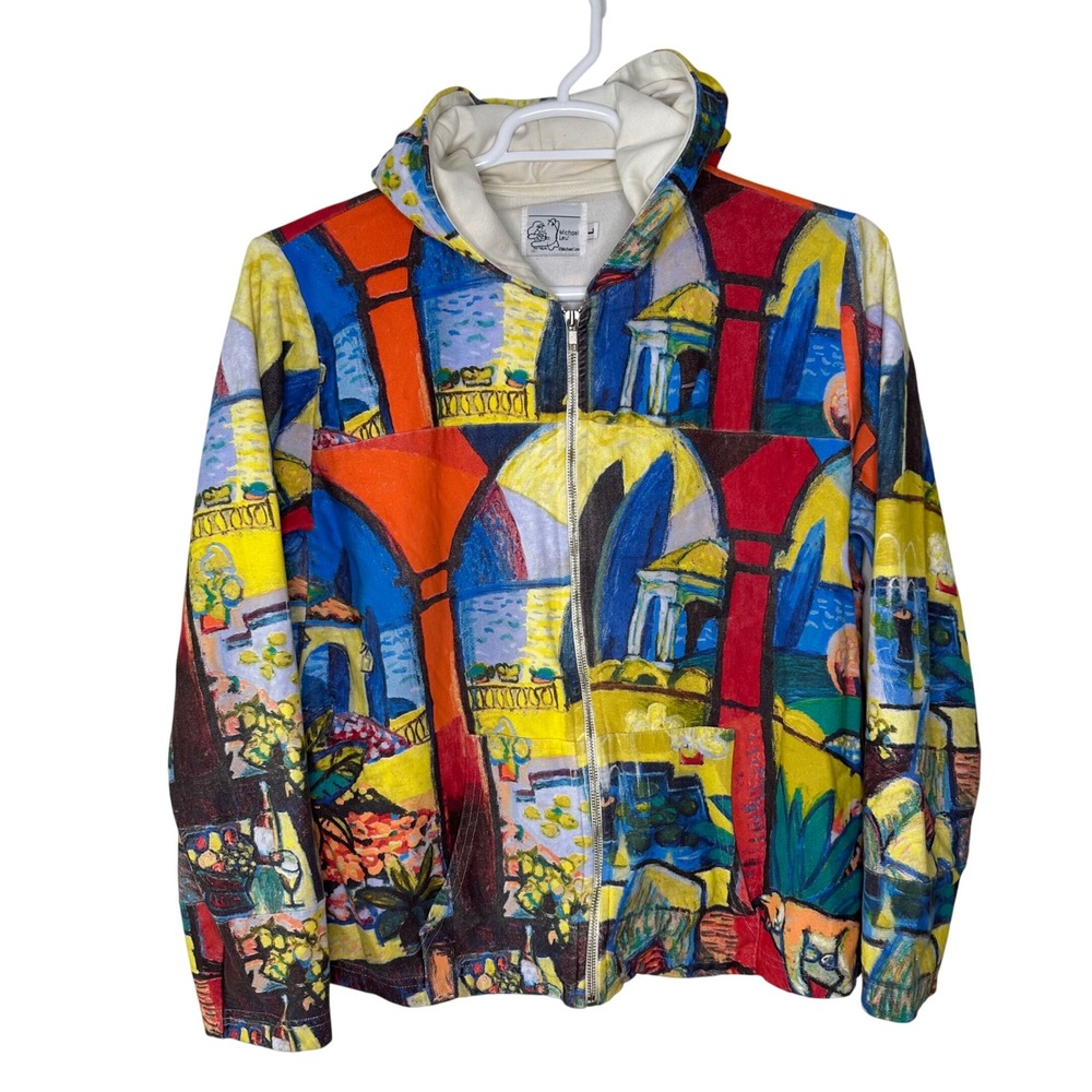 VTG Michael Leu Hoodie‎ Women Large Art To Wear Full Zip Sweatshirt Abstract GUC